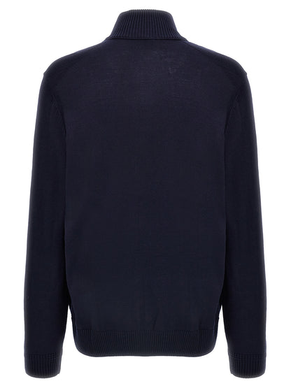 Cardigan by Hugo Boss for men in wool blue presents a textural silhouette, artfully finished with a textural and for a sophisticated, textural look.