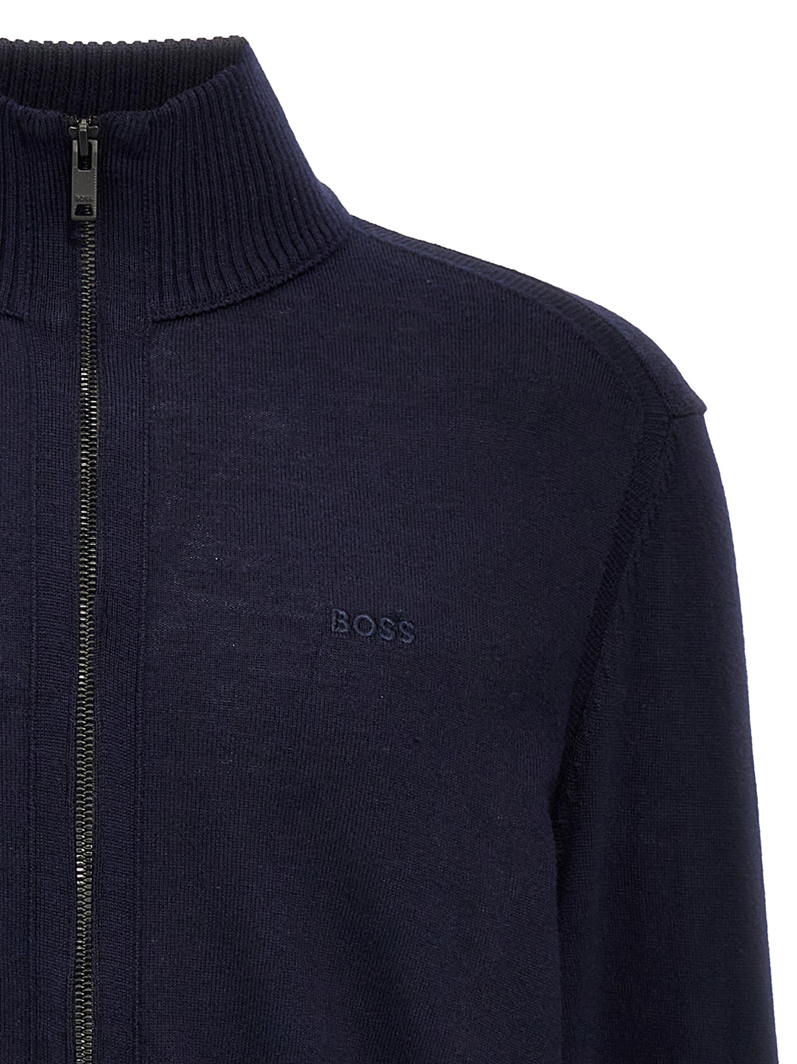 Cardigan by Hugo Boss for men in wool blue features a nuanced silhouette with a refined and nuanced detailing for a sophisticated look.