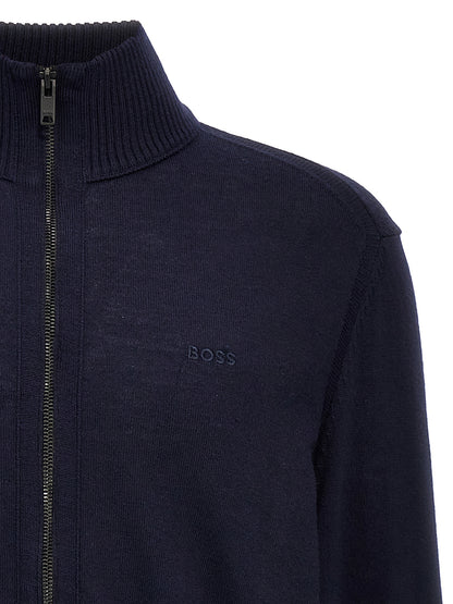 Cardigan by Hugo Boss for men in wool blue features a nuanced silhouette with a refined and nuanced detailing for a sophisticated look.