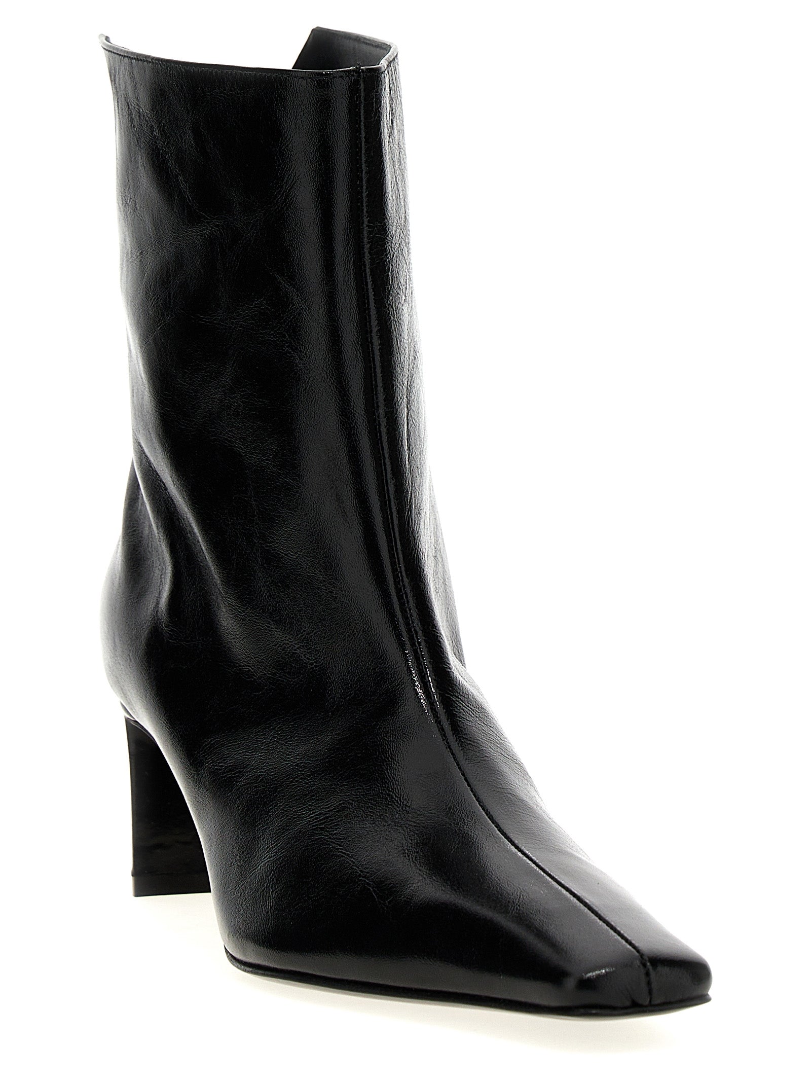 Ankle Boots by Khaite for women in calfskin leather black features an dynamic silhouette, showcasing the dynamic Women's Calfskin Leather Ankle Boots design with its distinctive and elegant square toe style.