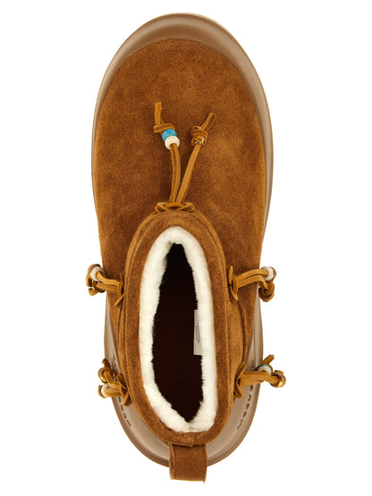 Moon Boot Women's Suede Leather & Fur Flat Ankle Winter Boots - Brown