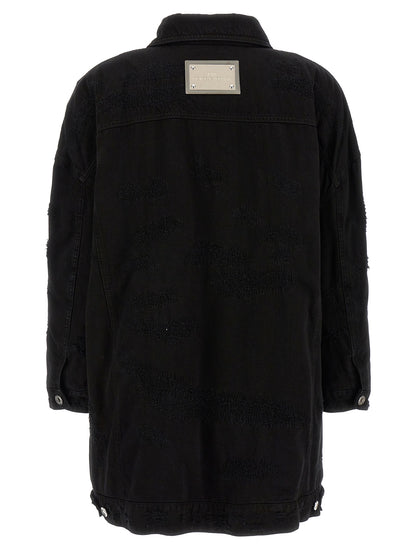 Trucker Jacket by Dolce & Gabbana for women in satin denim cotton black & print features an contemporary silhouette, showcasing a sophisticated and contemporary pockets & insulated for a truly refined look.