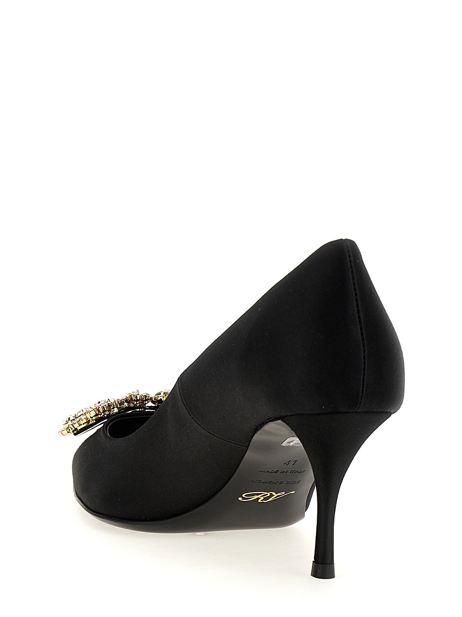 Mid-Heel Pumps Heels by Roger Vivier for women in viscose silk satin black showcases a exquisite silhouette, perfectly accentuating Efflorescence Women's Viscose Silk Satin Mid-Heel Pumps Heels with a exquisite mid-heel and exquisite pointed toe style.