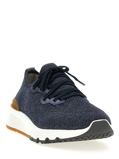Brunello Cucinelli Men's Slip On Stretch Polyamide Cotton Athletic Sneakers - Blue
