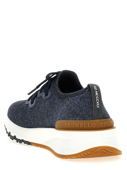 Brunello Cucinelli Men's Slip On Stretch Polyamide Cotton Athletic Sneakers - Blue