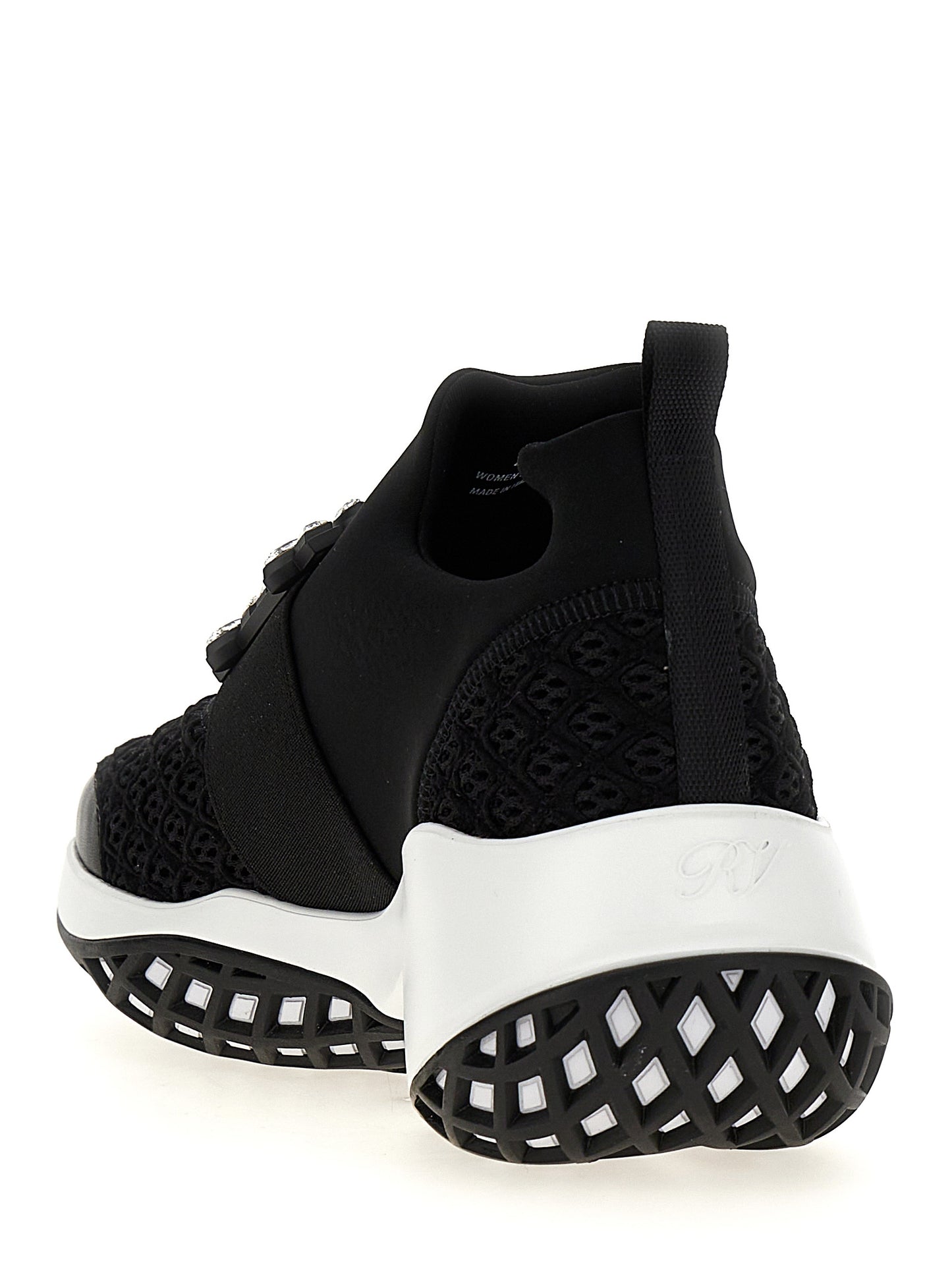 Athletic Sneakers by Roger Vivier for women in polyester leather black & signature features an effortless chic silhouette, showcasing the signature athletic style of the Viv Women's Athletic Polyester Leather Sneakers collection with a truly effortless chic finish.
