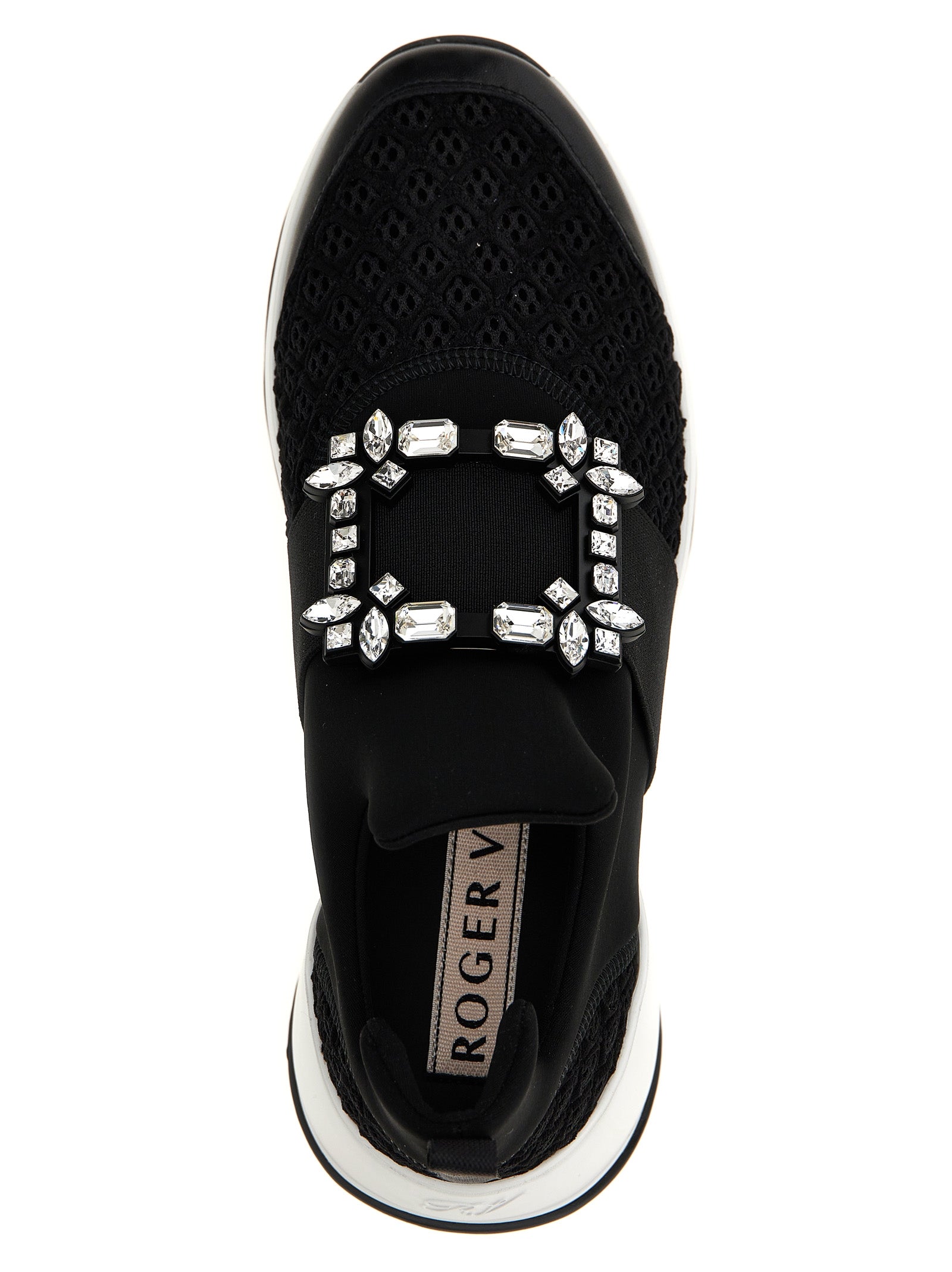 Athletic Sneakers by Roger Vivier for women in polyester leather black & signature features an exquisite silhouette, showcasing the premium athletic style of the Viv Women's Athletic Polyester Leather Sneakers with an exquisite finish.