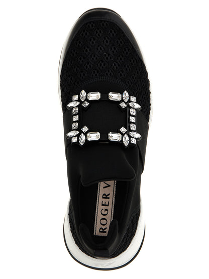 Athletic Sneakers by Roger Vivier for women in polyester leather black & signature features an exquisite silhouette, showcasing the premium athletic style of the Viv Women's Athletic Polyester Leather Sneakers with an exquisite finish.