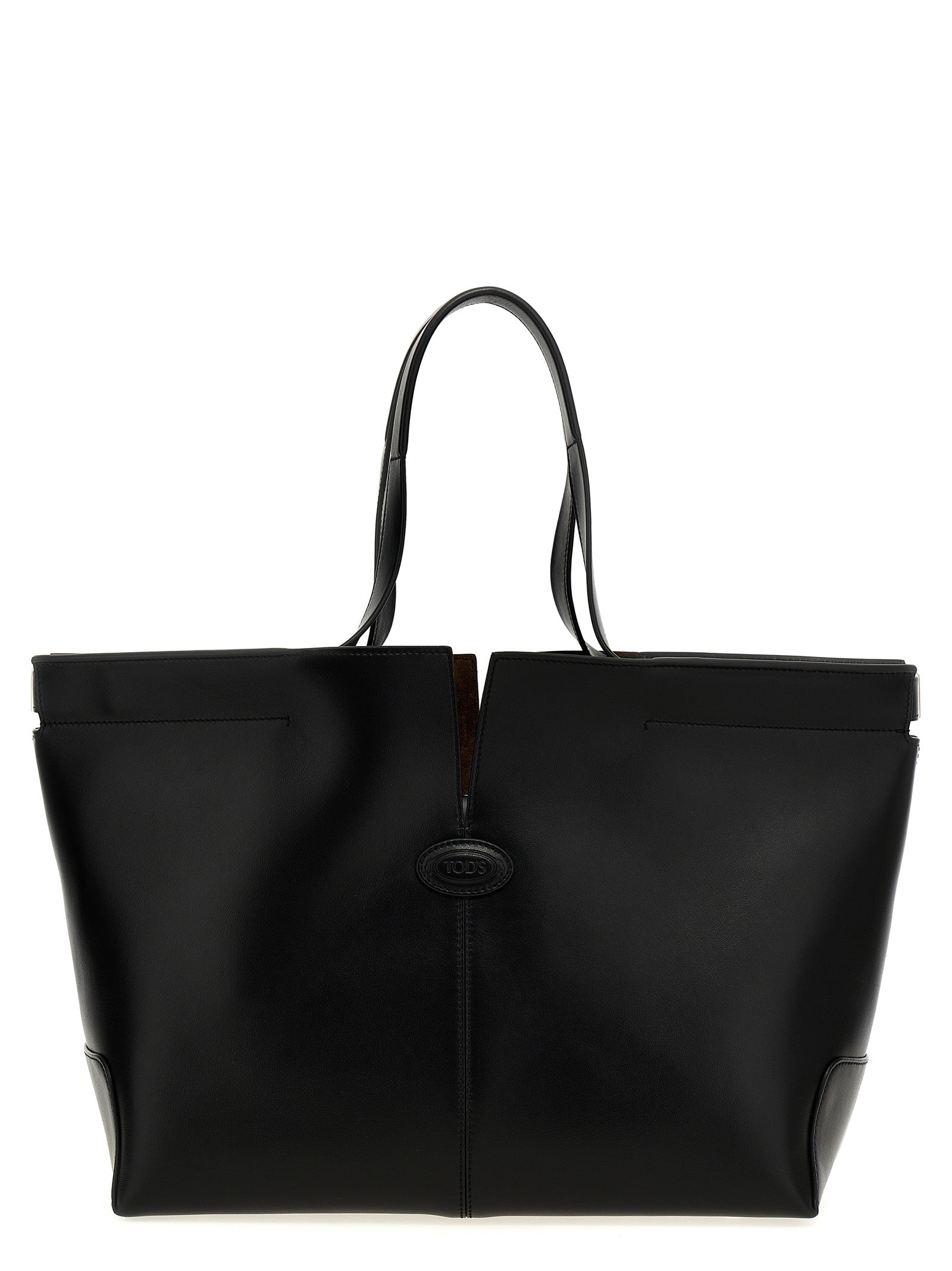 Shopper Tote Clutch Bag by Tod's for women in suede calfskin leather black features a urban sophisticate Di Bag Folio Suede Calfskin Leather Shopper Tote Clutch design with a secure zipper, ample , and versatile handle for a urban sophisticate finish.