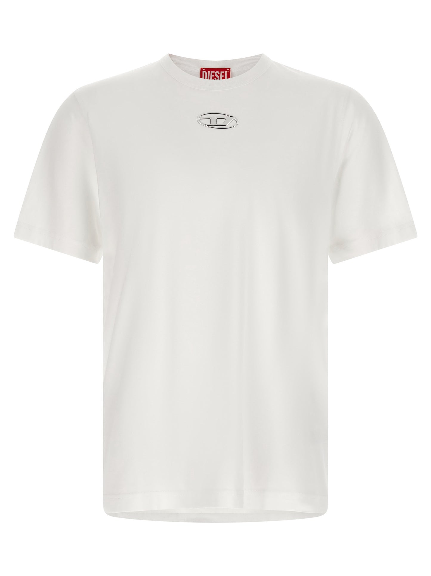 T-Shirt by Diesel for men in cotton white showcases a dramatic silhouette, elegantly detailed with a dramatic crew neckline and short-sleeve for a truly dramatic finish.