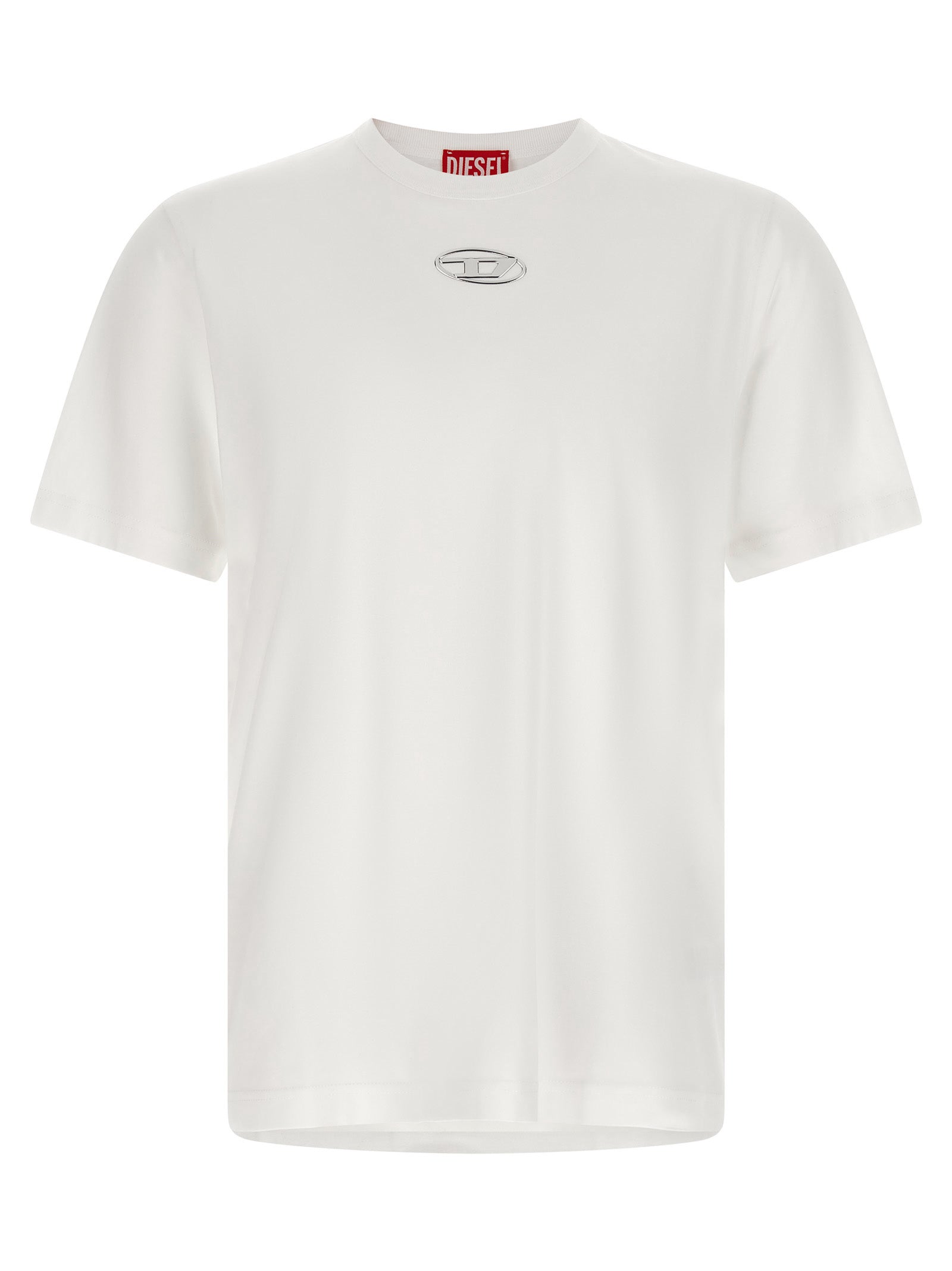 T-Shirt by Diesel for men in cotton white showcases a dramatic silhouette, elegantly detailed with a dramatic crew neckline and short-sleeve for a truly dramatic finish.