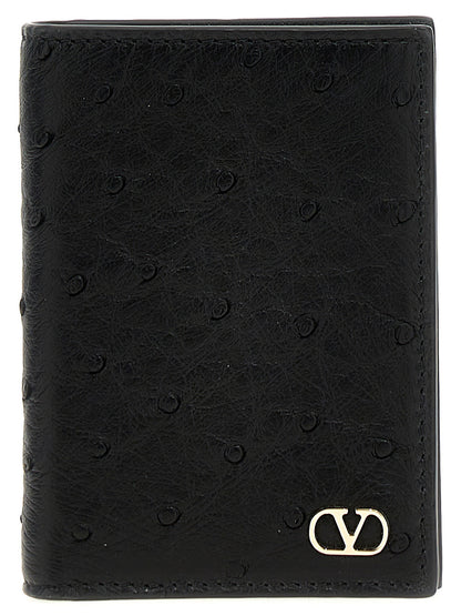 Cardholder Card Case by Valentino Garavani for men in ostrich leather black & signature features an dynamic silhouette from the V Logo Ostrich Leather Cardholder Card Case collection, highlighting dynamic card-organization for a premium and sophisticated look.