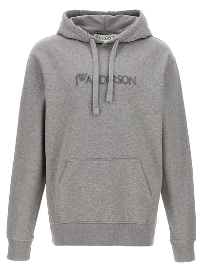 Sweatshirt Hoodie by J.W.Anderson for men in cotton gray features a authentic silhouette, showcasing a sophisticated hooded neckline and authentic long-sleeve detail for a refined finish.
