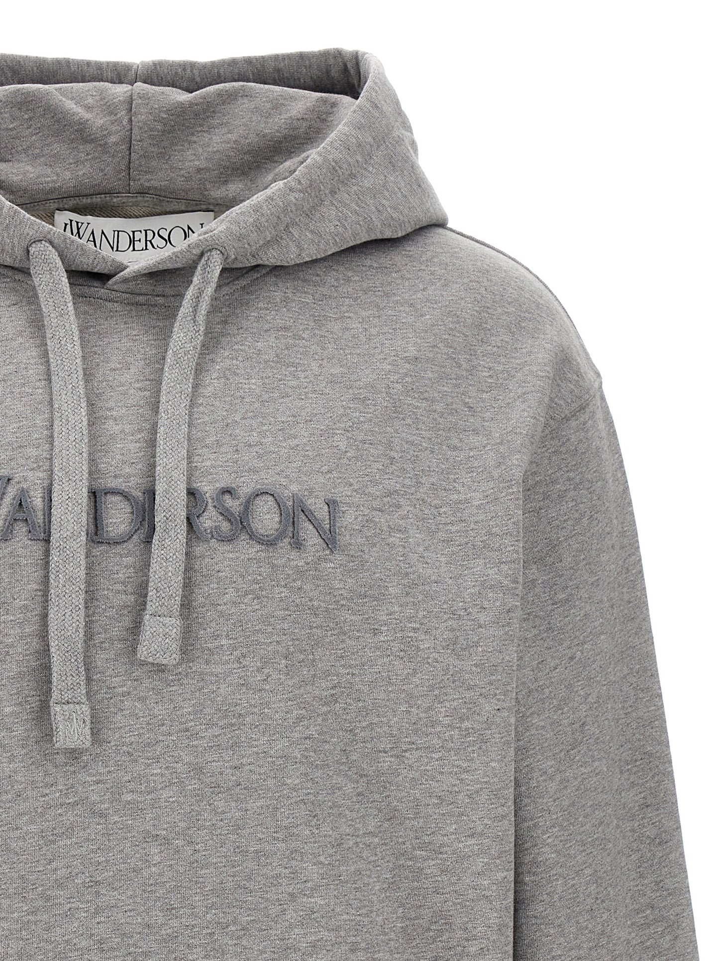Sweatshirt Hoodie by J.W.Anderson for men in cotton gray features a authentic silhouette, showcasing a sophisticated hooded neckline and authentic detail for a refined finish.