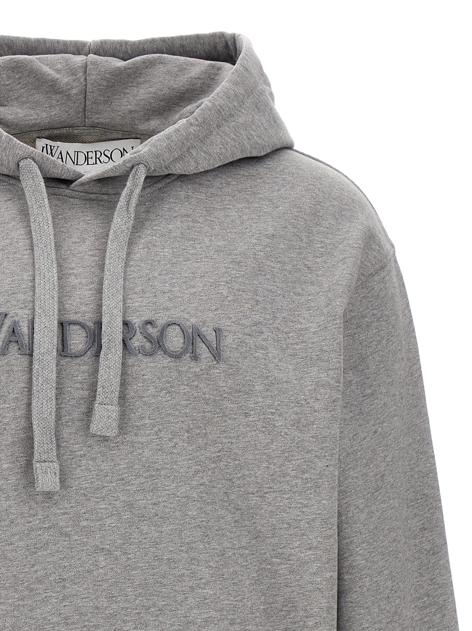 Sweatshirt Hoodie by J.W.Anderson for men in cotton gray features a authentic silhouette, showcasing a sophisticated hooded neckline and authentic detail for a refined finish.