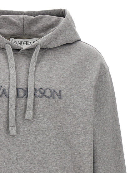 Sweatshirt Hoodie by J.W.Anderson for men in cotton gray features a authentic silhouette, showcasing a sophisticated hooded neckline and authentic detail for a refined finish.