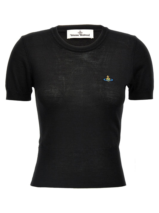 T-Shirt by Vivienne Westwood for women in silk & wool black features an edgy silhouette, meticulously detailed with a sophisticated and crew neckline for a truly edgy finish.