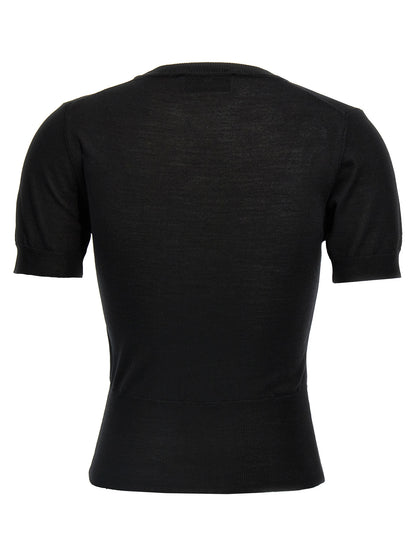 T-Shirt by Vivienne Westwood for women in silk & wool black showcases a fashionable silhouette, elegantly detailed with a fashionable and crew neckline for a sophisticated, high-fashion look.