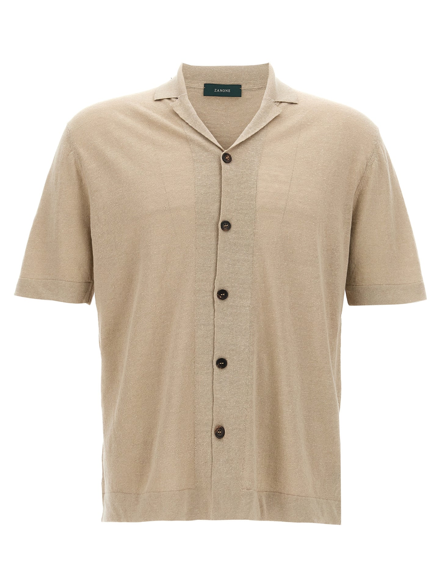 Shirt by ZANONE for men in linen & cotton beige features an architectural silhouette with a refined short-sleeve and elegant for a architectural look.