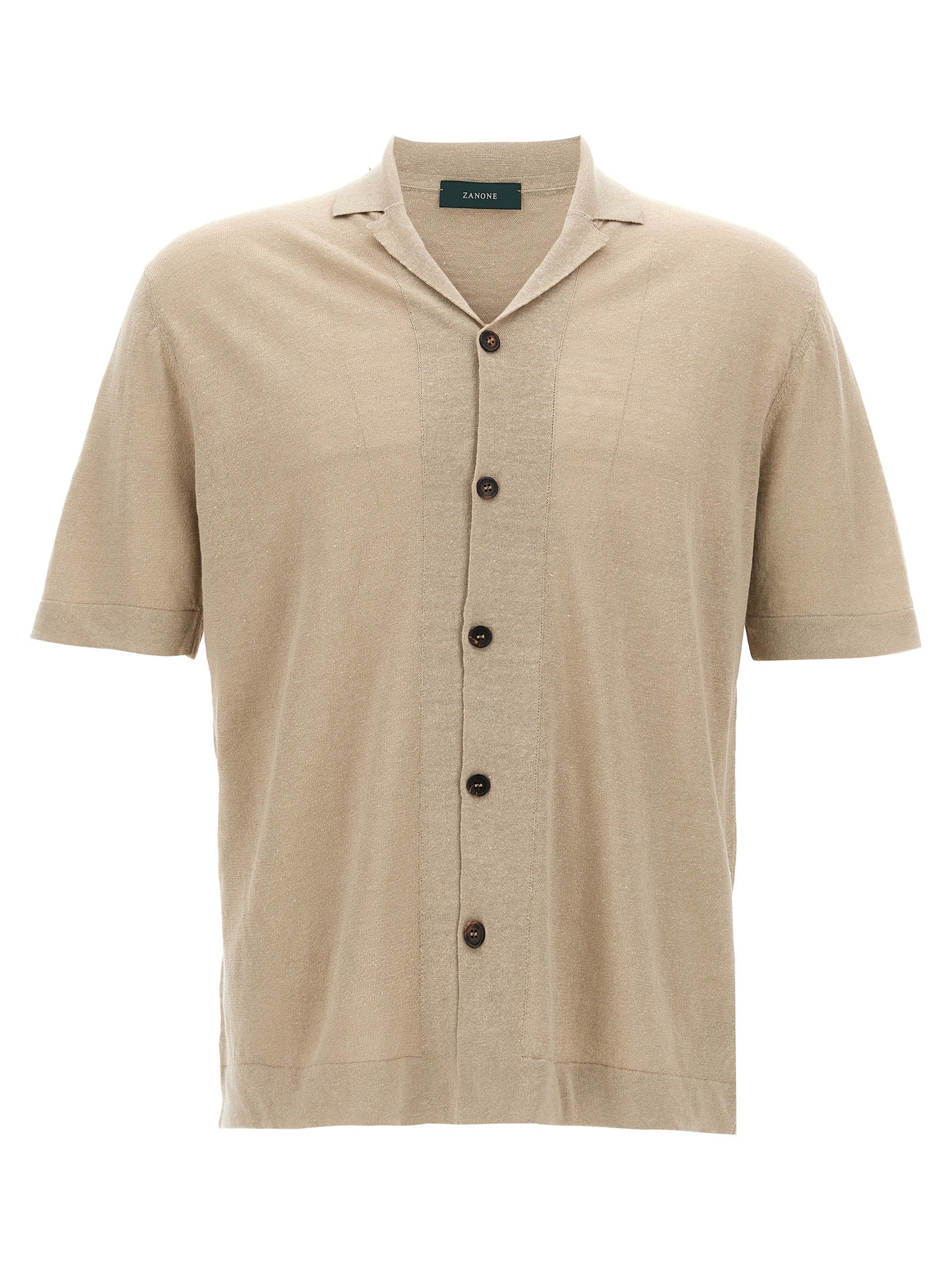Shirt by ZANONE for men in linen & cotton beige features an architectural silhouette with a refined short-sleeve and elegant for a architectural look.