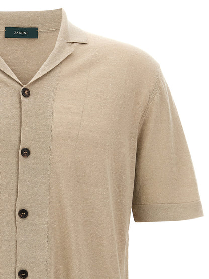 Shirt by ZANONE for men in linen & cotton beige, featuring a nuanced and nuanced for a sophisticated finish.