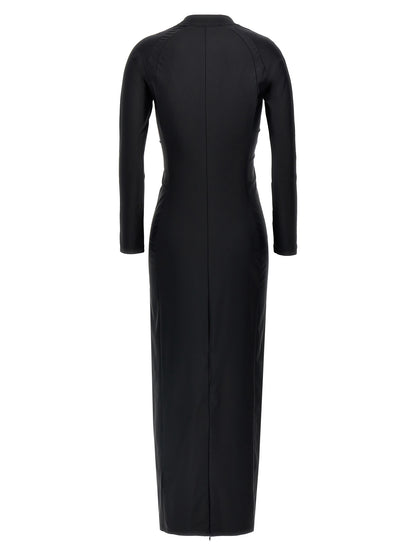 Dress by T BY ALEXANDER WANG for women in stretch nylon black features an sultry silhouette defined by a high-neck neckline and , falling to an sultry midi for a sultry look.