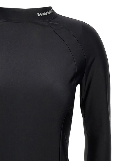 Dress by T BY ALEXANDER WANG for women in stretch nylon black features an cute silhouette, detailed with a and high-neck neckline that elegantly flows into a cute midi.