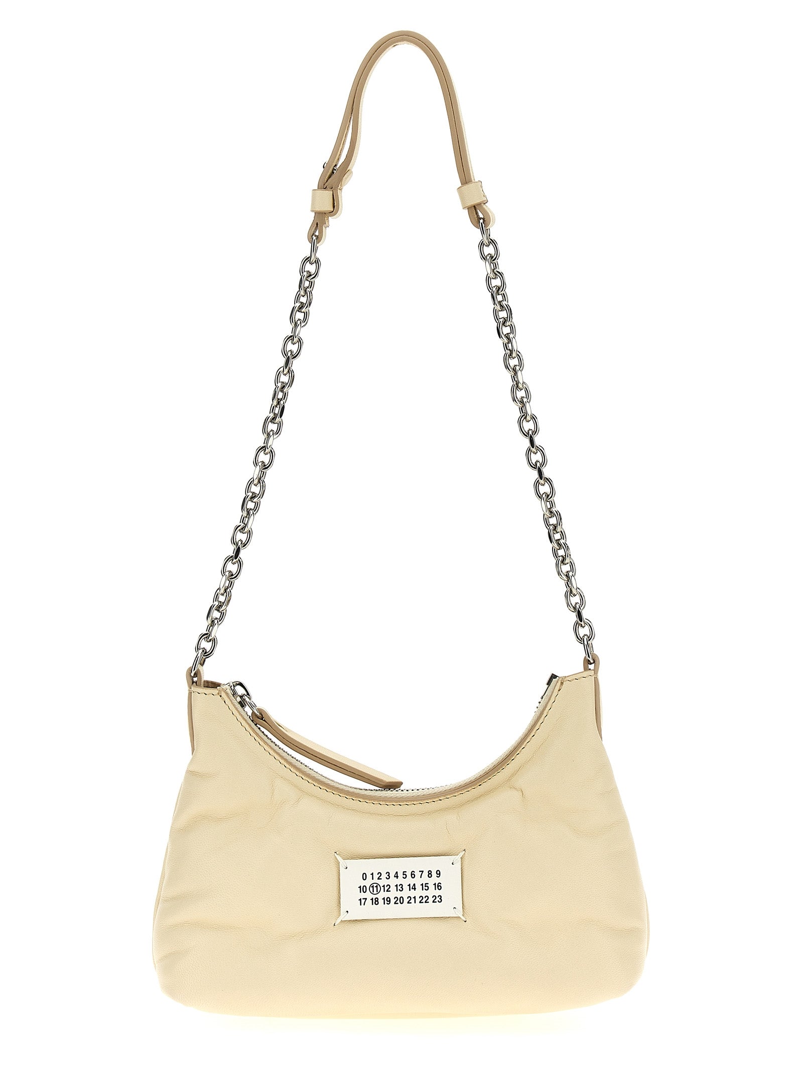 Micro Quilted Shoulder Hobo Bag by Maison Margiela for women in polyester white showcases a statuesque silhouette, artfully detailed with a secure zipper, organized , and versatile shoulder-strap & handle for a statuesque look.
