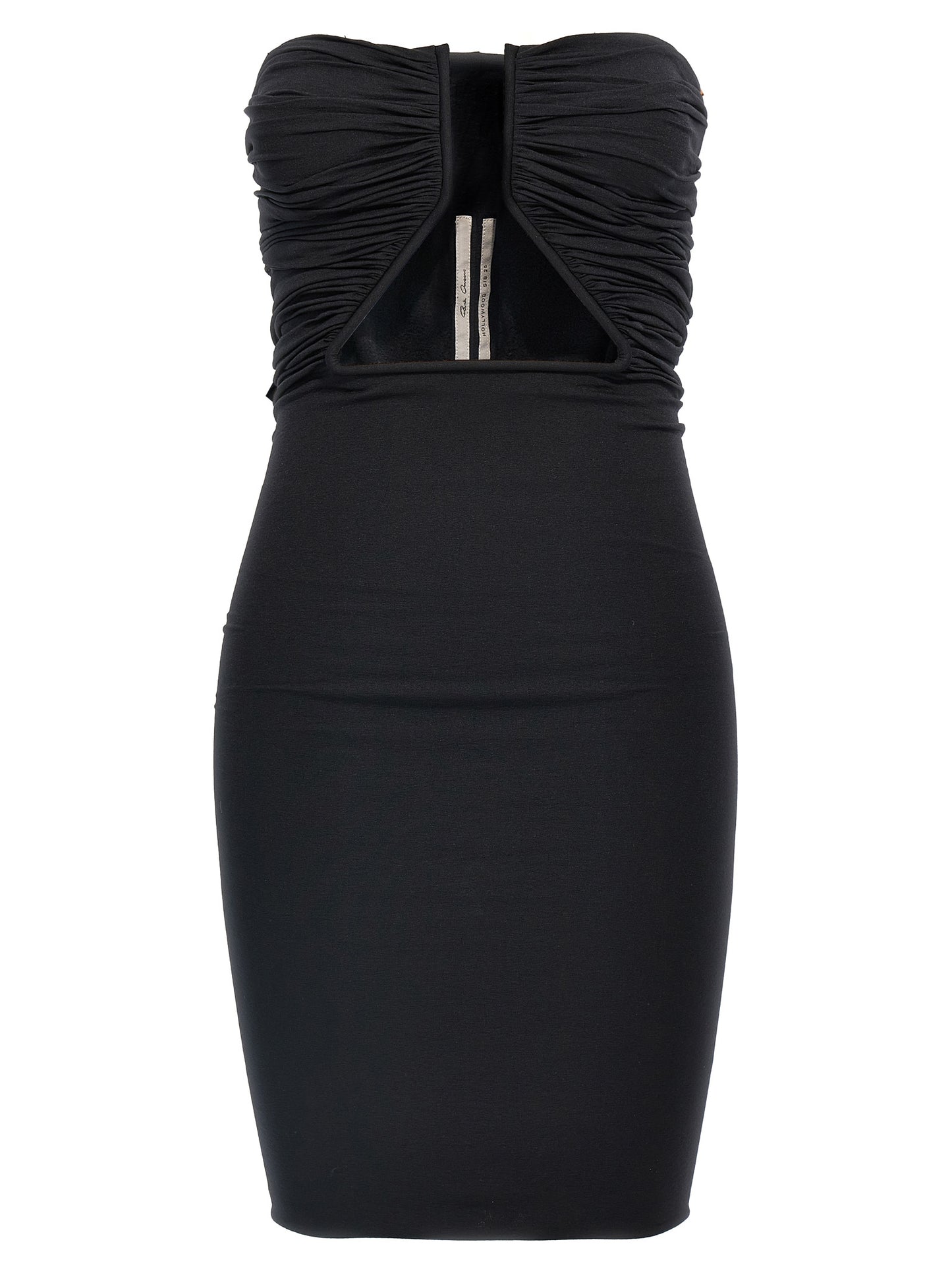 Dress by Rick Owens for women in stretch nylon black features an magnificent silhouette, artfully detailed with a magnificent and that flows into an magnificent short mini.