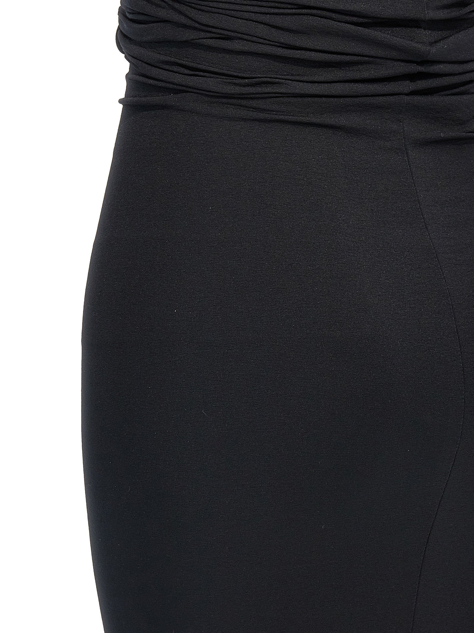 Dress by Rick Owens for women in stretch nylon black features an sultry silhouette defined by a and , falling to an sultry short mini for a sultry look.