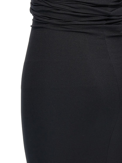 Dress by Rick Owens for women in stretch nylon black features an sultry silhouette defined by a and , falling to an sultry short mini for a sultry look.