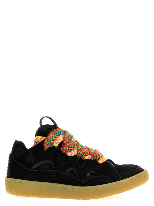 Sneakers by Lanvin for men in calfskin leather & plush polyester black & herringbone presents a sumptuous silhouette, artfully capturing the essence of the The Blend Men's Chunky Calfskin Leather & Plush Polyester Sneakers with its sumptuous chunky style design.