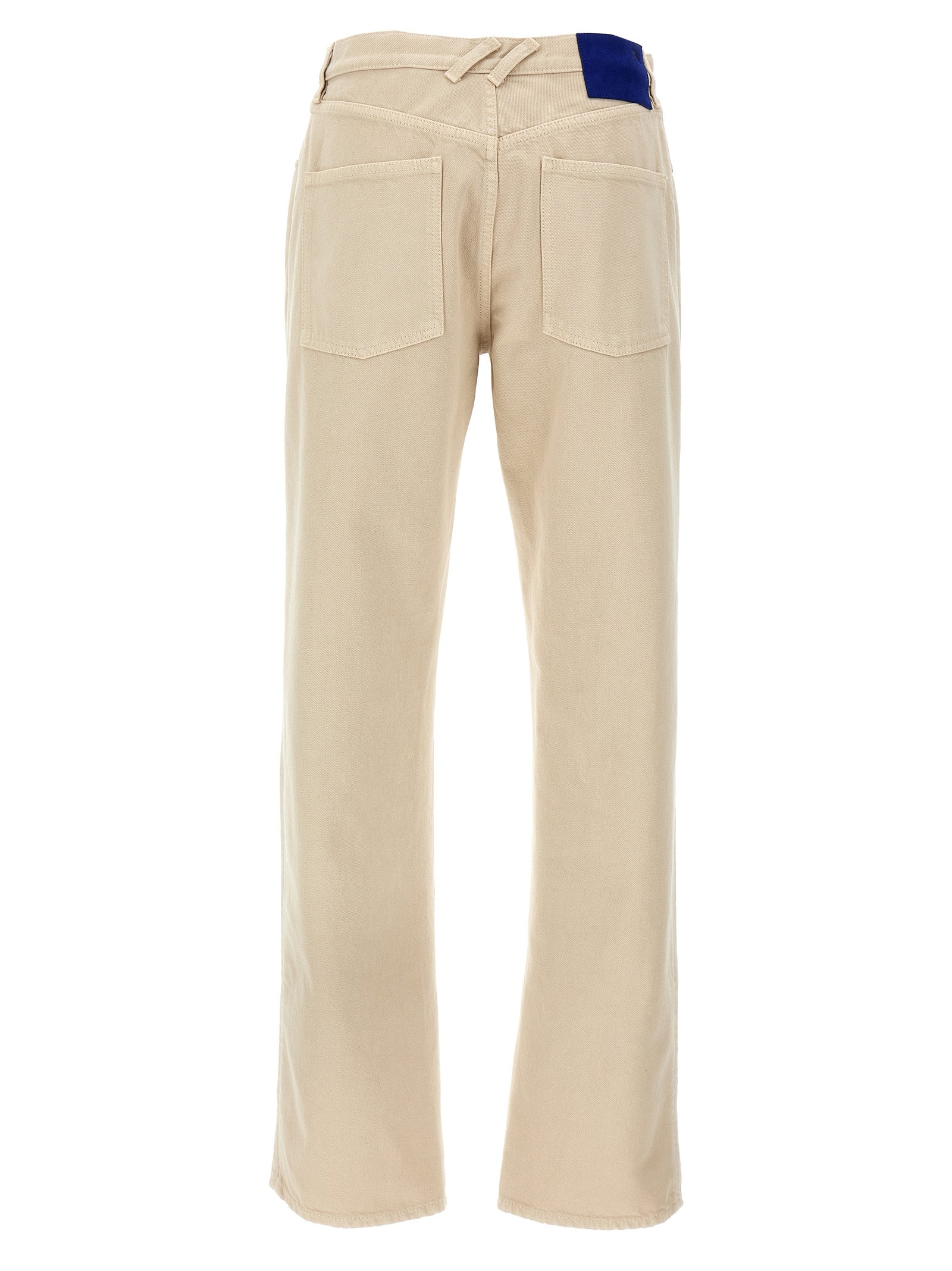 Jeans by Burberry for women in denim cotton & suede leather beige features an refined tailoring silhouette, showcasing a premium straight-leg with a and long cut for a refined tailoring look.