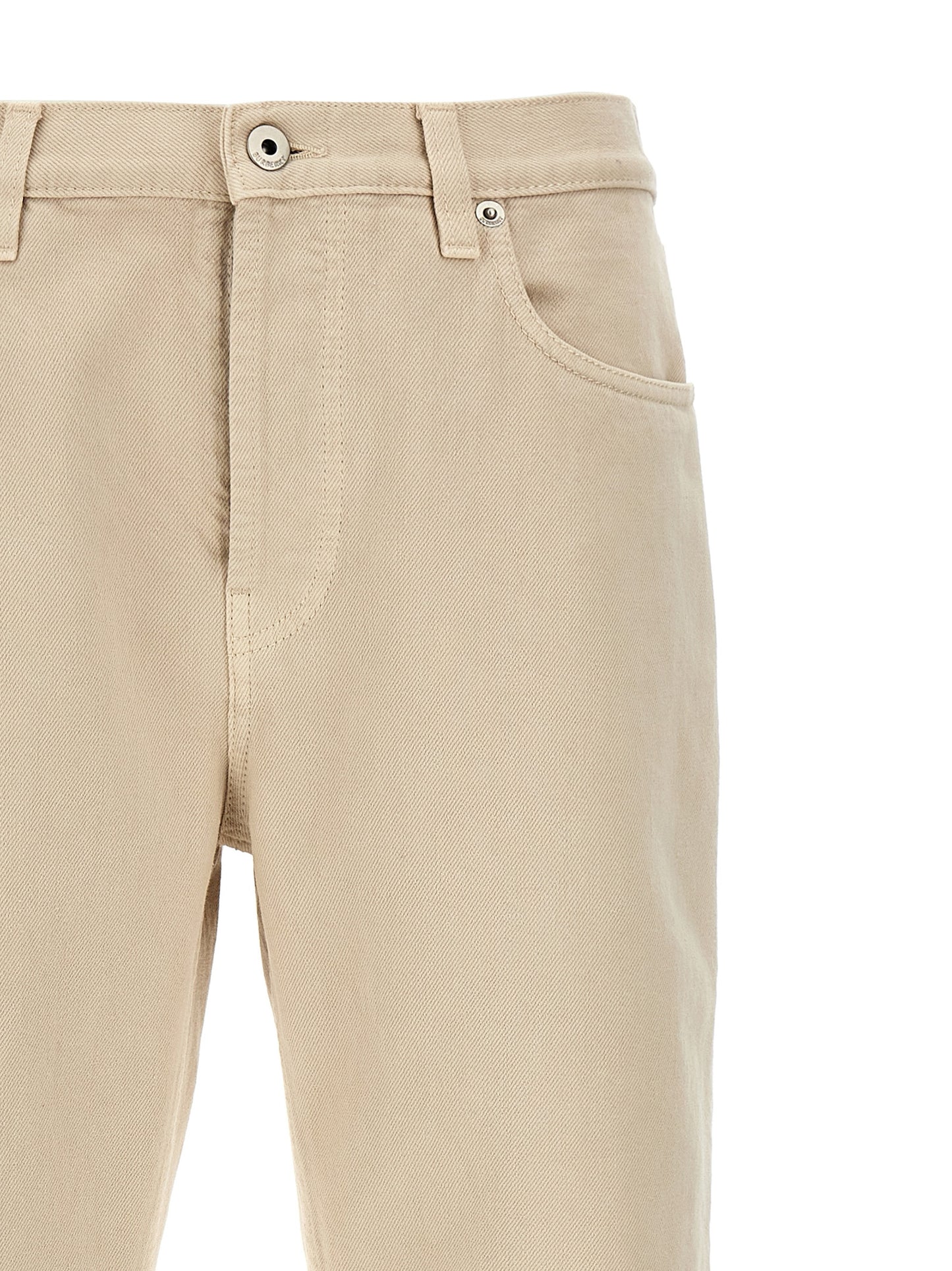 Jeans by Burberry for women in denim cotton & suede leather beige features a polished silhouette with a polished straight-leg, reaching a polished long and finished with a polished .