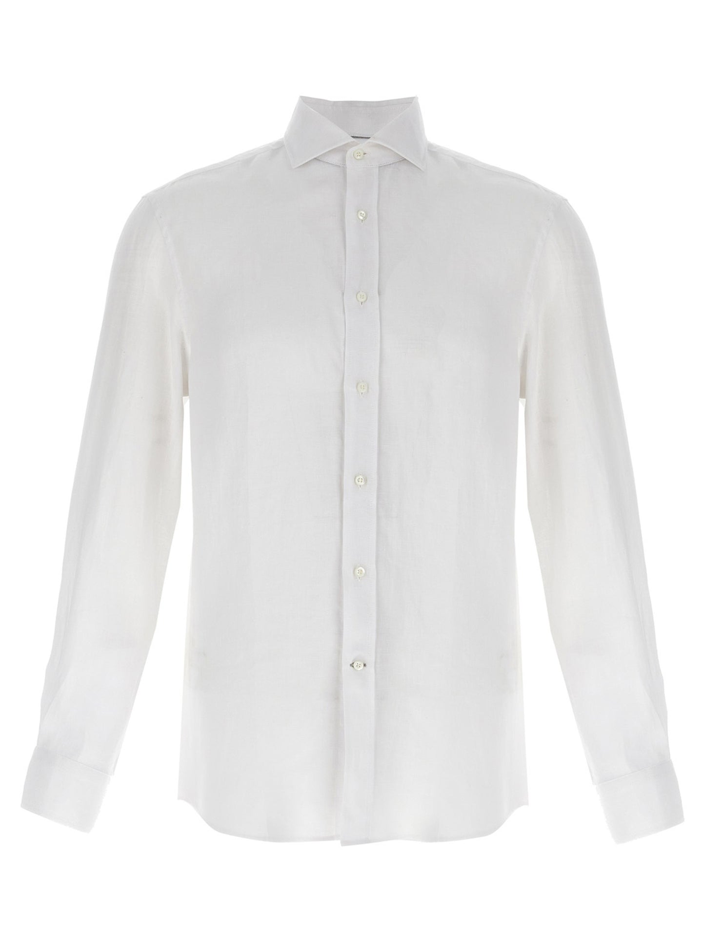 Shirt by Brunello Cucinelli for men in linen white showcases a sleek silhouette, elegantly detailed with a sleek and for a sleek finish.