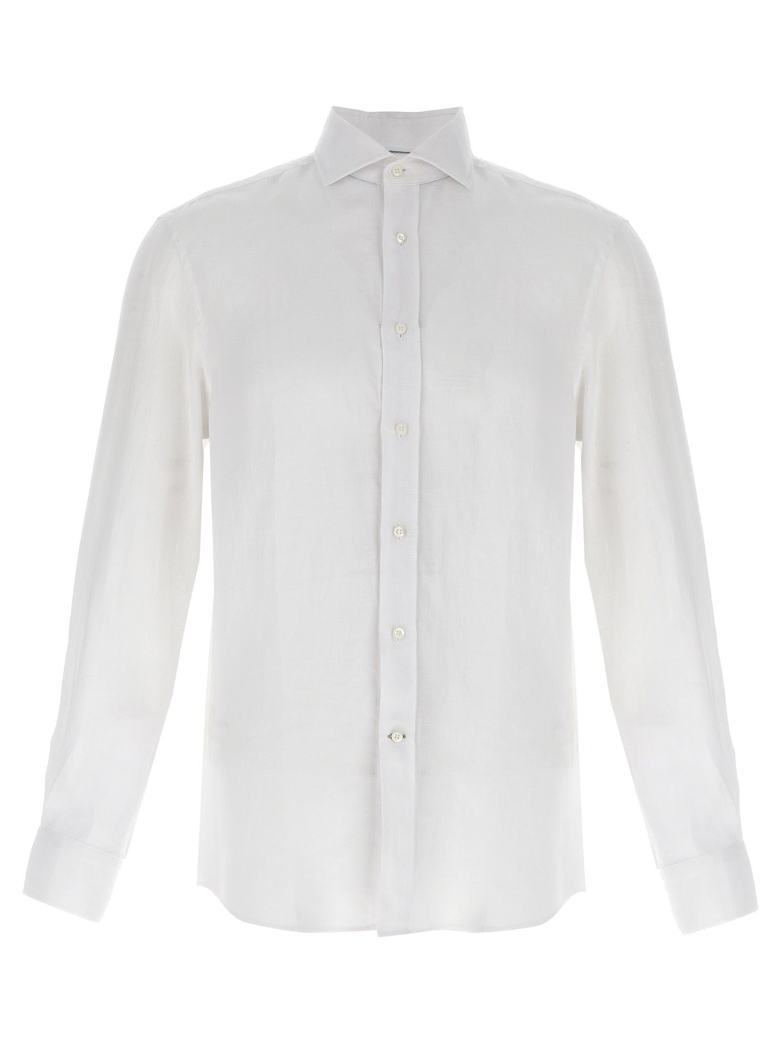 Shirt by Brunello Cucinelli for men in linen white showcases a sleek silhouette, elegantly detailed with a sleek and for a sleek finish.