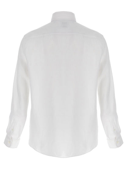 Shirt by Brunello Cucinelli for men in linen white showcases a sleek silhouette, elegantly detailed with a sleek and for a sleek finish.
