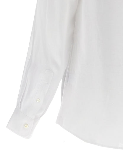 Shirt by Brunello Cucinelli for men in linen white showcases a sublime silhouette, artfully detailed with a sublime and for a sophisticated, sublime finish.