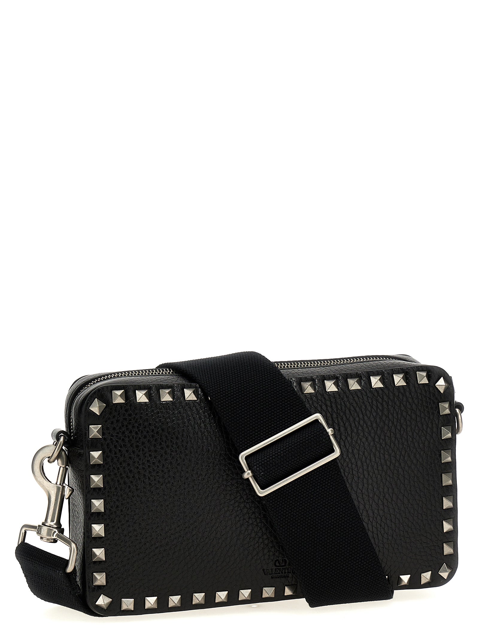 Crossbody Messenger Bag by Valentino Garavani for men in calfskin leather black presents a on trend Rockstud Calfskin Leather Crossbody Messenger Bag design, featuring a secure zipper, ample , and on trend crossbody-strap, shoulder-strap & adjustable-strap for a on trend finish.