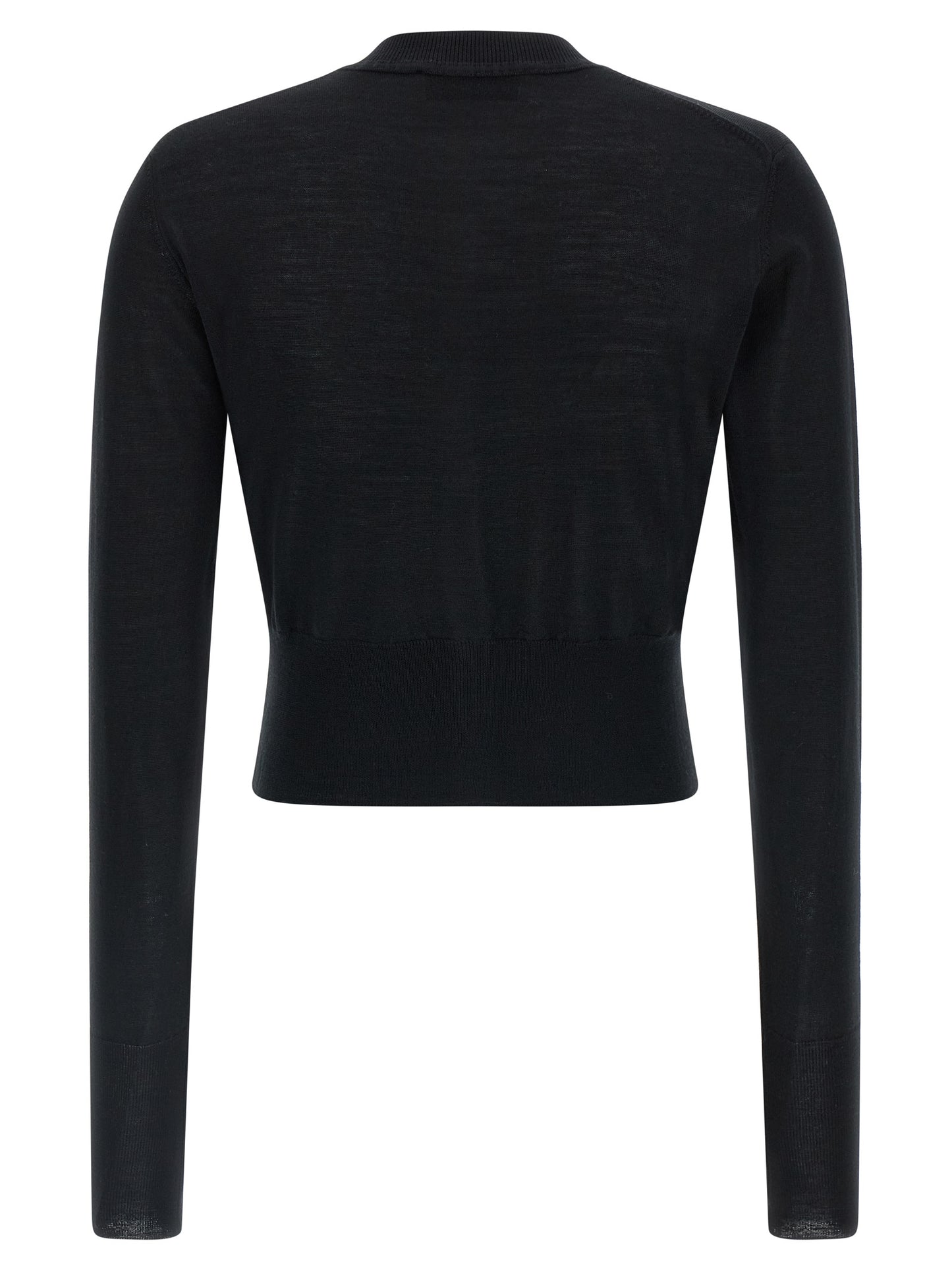 Cardigan by Vivienne Westwood for women in wool & silk black features a nuanced silhouette with a refined crew neckline and nuanced detailing for a sophisticated look.