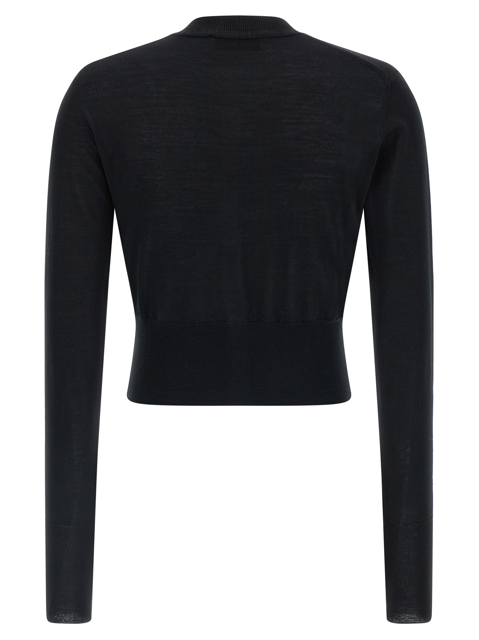 Cardigan by Vivienne Westwood for women in wool & silk black features a nuanced silhouette with a refined crew neckline and nuanced detailing for a sophisticated look.