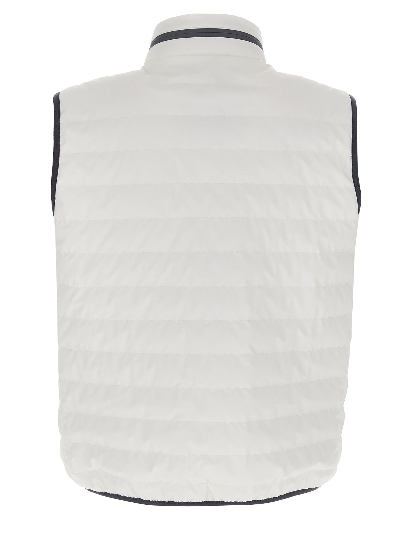 Hooded Vest by Brunello Cucinelli for men in polyamide & goose-down white features a chic silhouette, expertly detailed with a refined hooded high-neck neckline and premium pockets, hooded & insulated for a truly chic look.