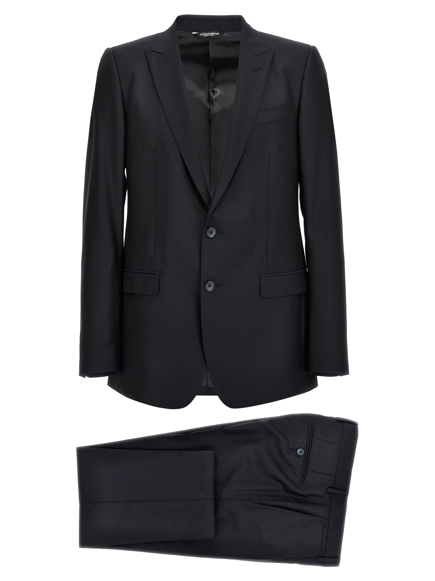 Pant Suit by Dolce & Gabbana for men in silk canvas & virgin wool blue features a tailored silhouette, showcasing a sophisticated and tailored straight-leg for a refined, professional look.