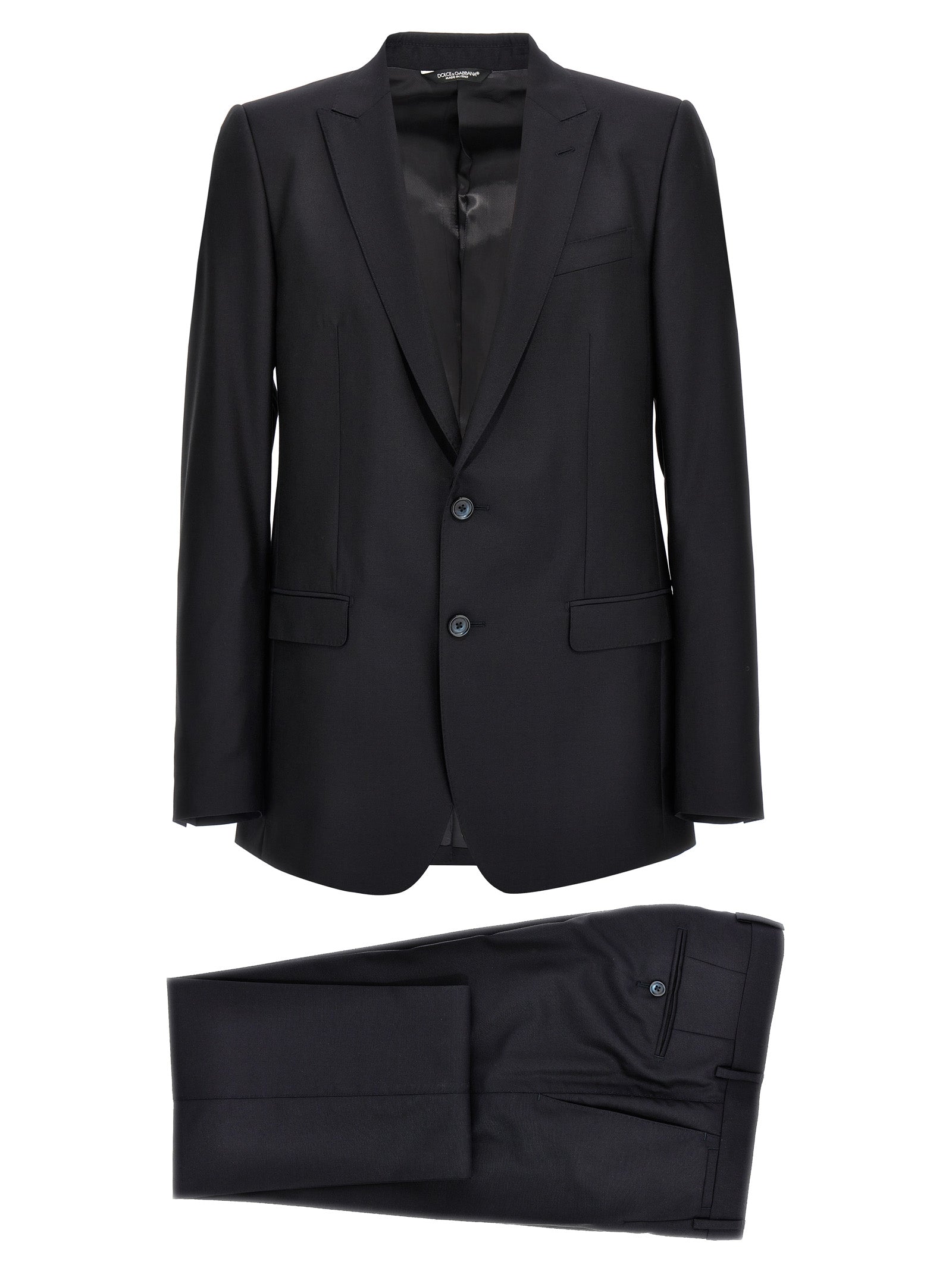 Pant Suit by Dolce & Gabbana for men in silk canvas & virgin wool blue features a tailored silhouette, showcasing a sophisticated and tailored straight-leg for a refined, professional look.