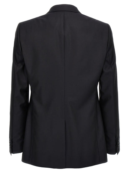 Pant Suit by Dolce & Gabbana for men in silk canvas & virgin wool blue showcases a sartorial silhouette, artfully detailed with a sophisticated and a sartorial straight-leg for a refined, high-fashion aesthetic.