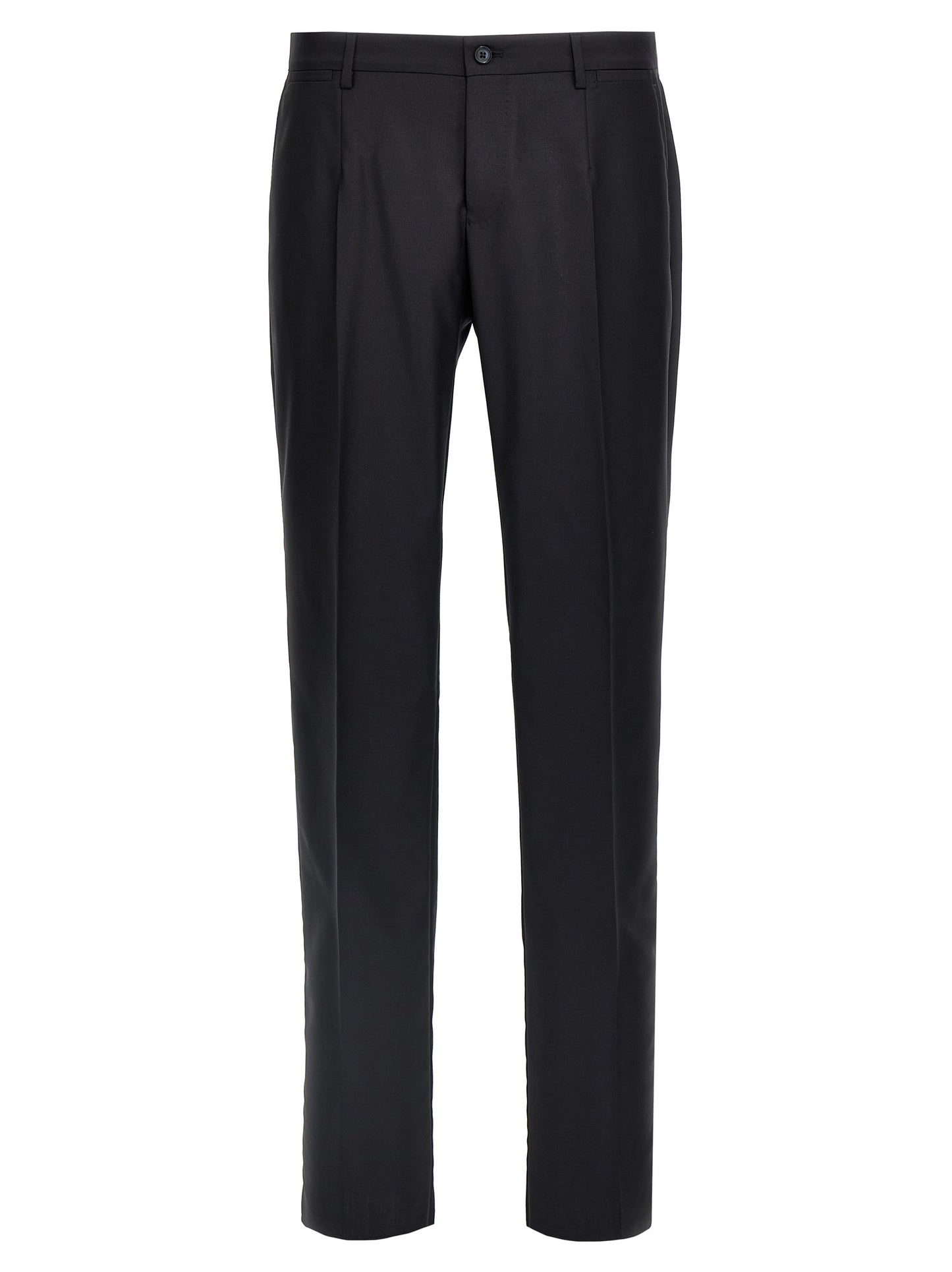 This Pant Suit by Dolce & Gabbana for men in silk canvas & virgin wool blue presents a discerning silhouette, featuring a sophisticated and a discerning straight-leg for a refined and polished look.
