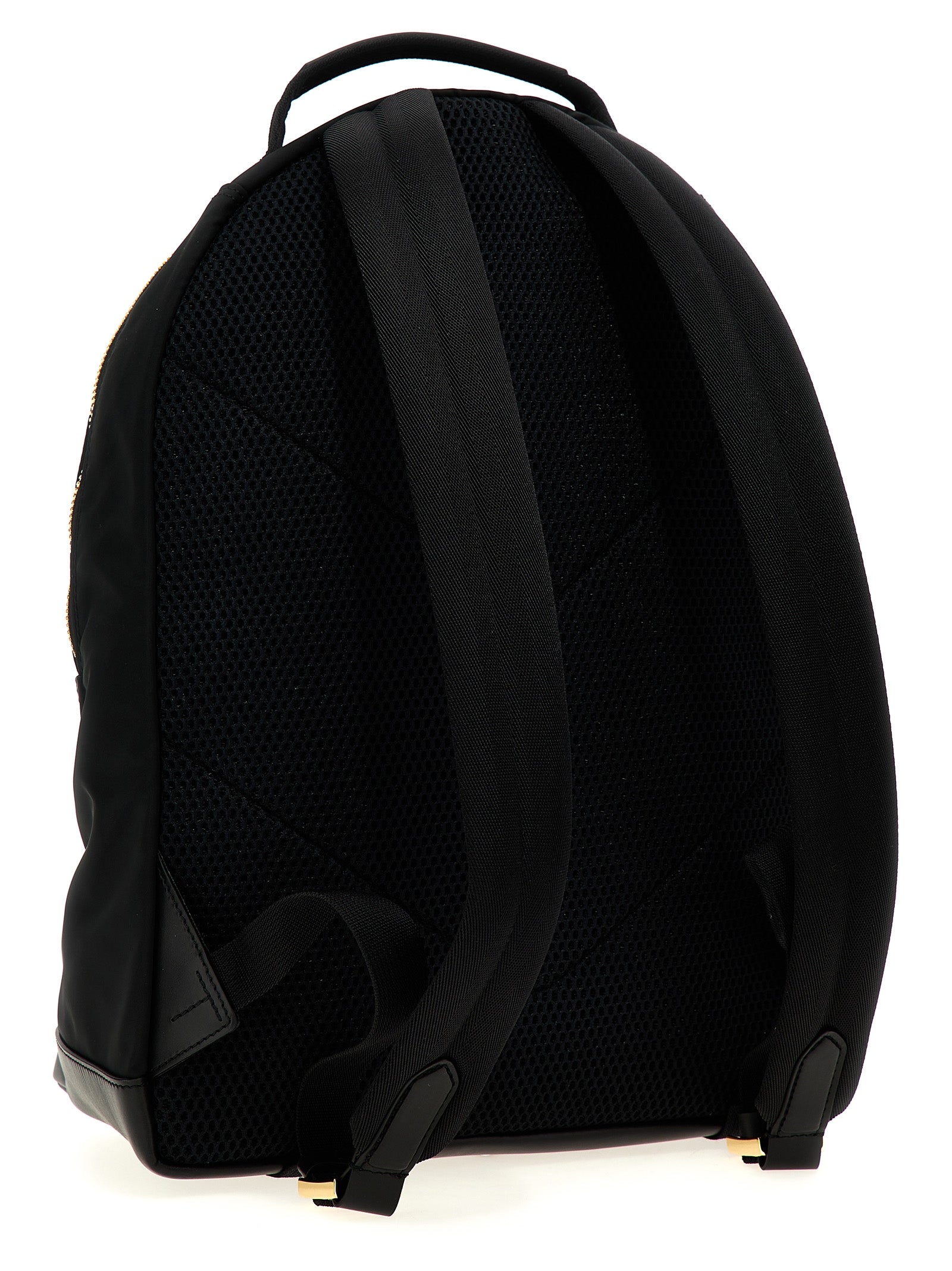 Travel Backpack by Tom Ford for men in calf leather & poly nylon black & signature showcases an architectural Calf Leather & Poly Nylon Travel Backpack design, featuring a secure zipper, ample external-pockets, and architectural backpack-strap & adjustable-strap for a sophisticated look.