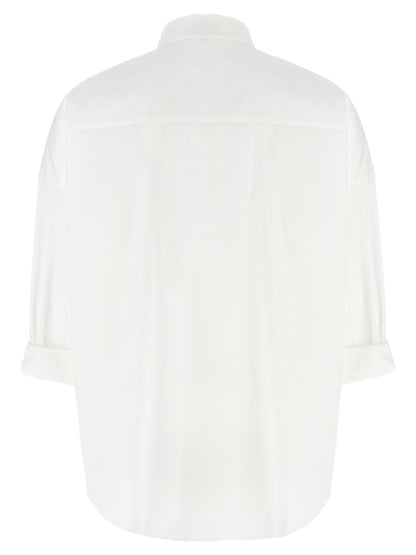 Blouse by Brunello Cucinelli for women in stretch polyamide cotton white & signature showcases a sublime silhouette, artfully detailed with a sublime and for a sophisticated, sublime finish.