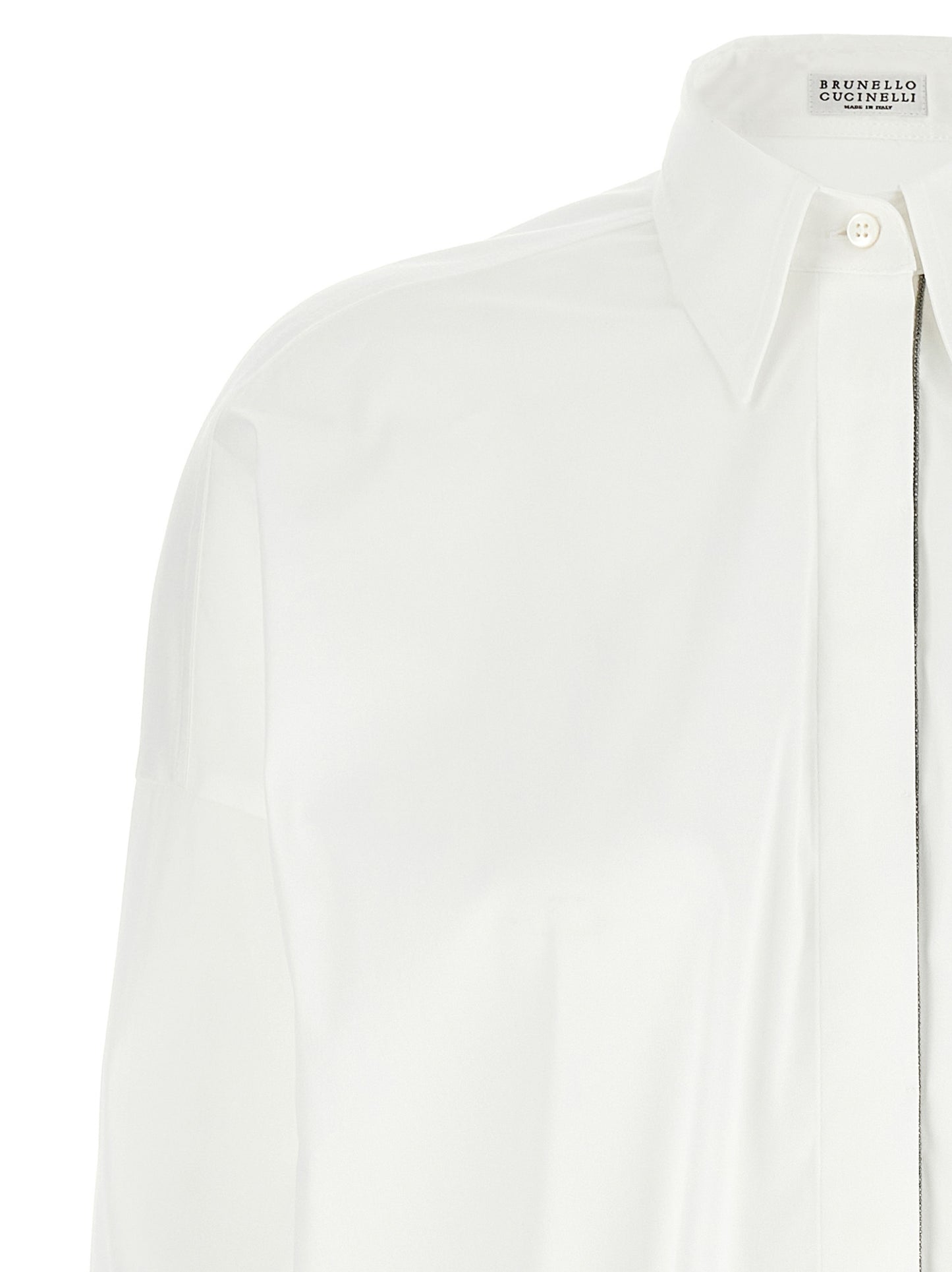 Blouse by Brunello Cucinelli for women in stretch polyamide cotton white & signature features an polished silhouette, showcasing a sophisticated and detail for a truly polished finish.
