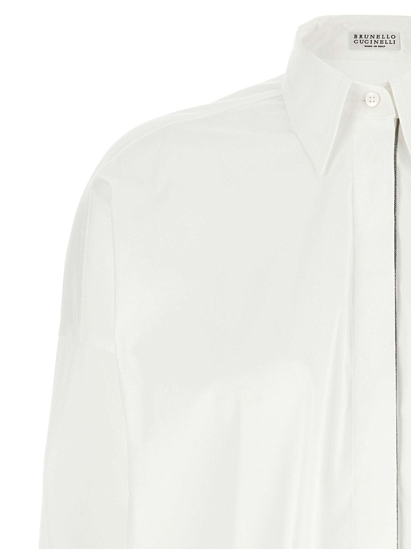 Blouse by Brunello Cucinelli for women in stretch polyamide cotton white & signature features an polished silhouette, showcasing a sophisticated and detail for a truly polished finish.